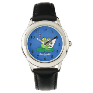 Cute funny green frog cartoon illustration watch