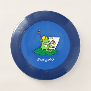 Cute funny green frog cartoon illustration Wham-O frisbee