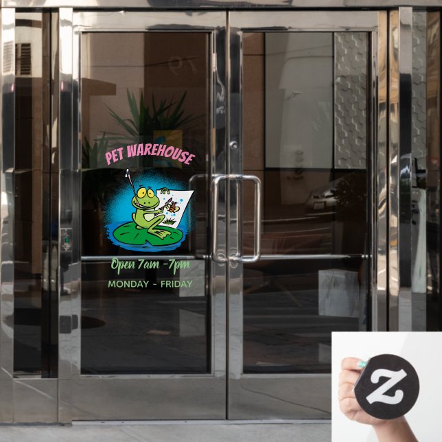 Cute funny green frog cartoon illustration window cling (Office Door)