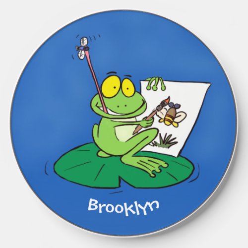 Cute funny green frog cartoon illustration wireless charger 