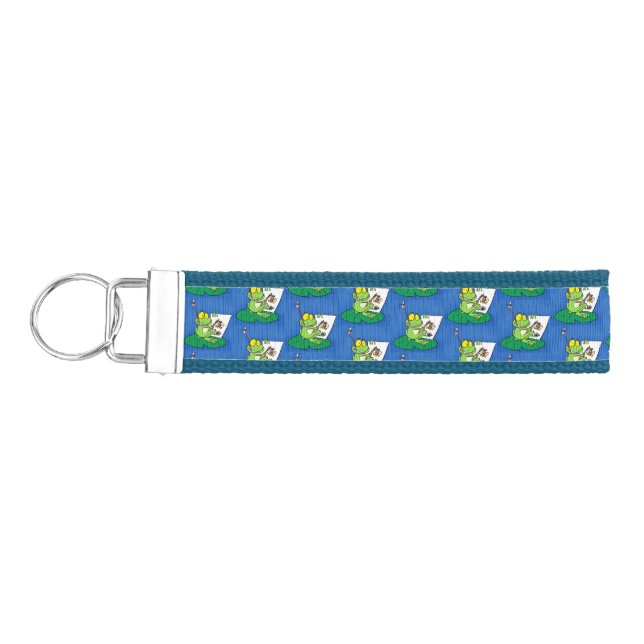 Cute funny green frog cartoon illustration wrist keychain (Keys on Left)