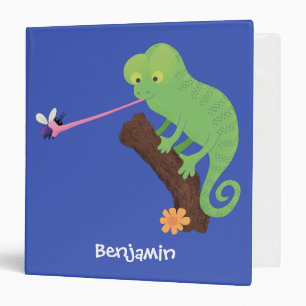 Cute funny green happy chameleon lizard cartoon 3 ring binder
