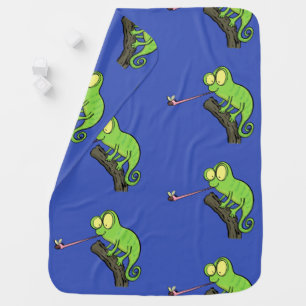 Cute funny green happy chameleon lizard cartoon baby blanket