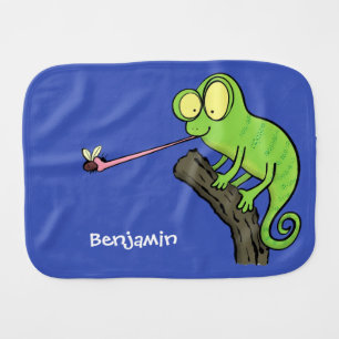 Cute funny green happy chameleon lizard cartoon baby burp cloth