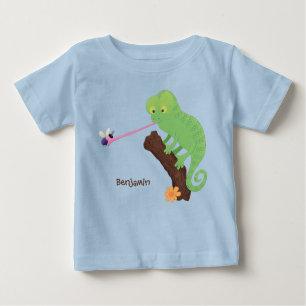 Cute funny green happy chameleon lizard cartoon baby T-Shirt