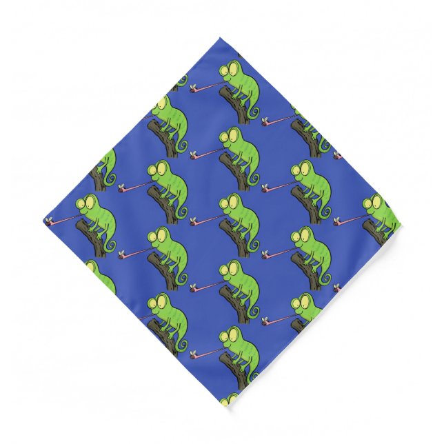 Cute funny green happy chameleon lizard cartoon bandana (Front)
