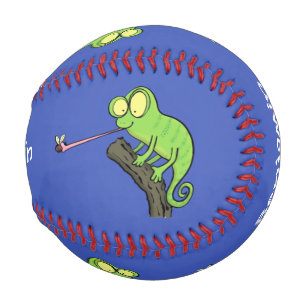 Cute funny green happy chameleon lizard cartoon baseball