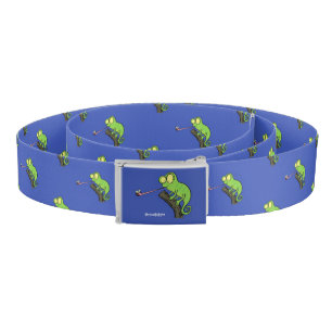 Cute funny green happy chameleon lizard cartoon belt