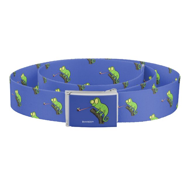 Cute funny green happy chameleon lizard cartoon belt (Coil)