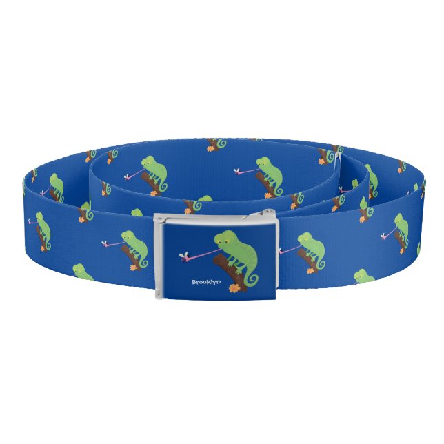 Cute funny green happy chameleon lizard cartoon belt (Coil)