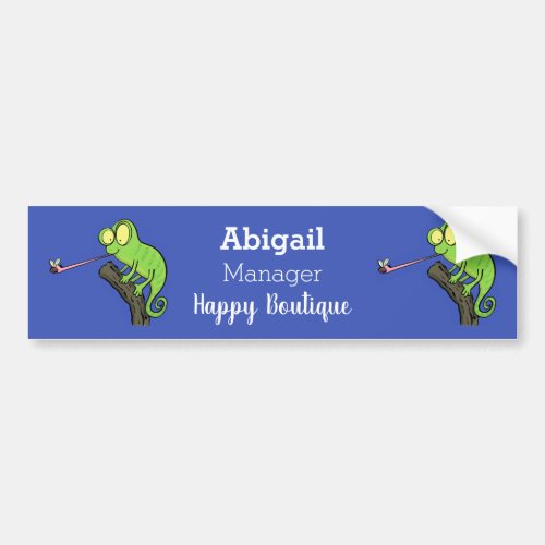 Cute funny green happy chameleon lizard cartoon  bumper sticker