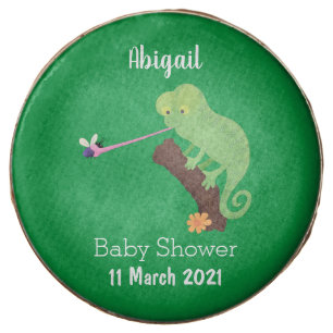 Cute funny green happy chameleon lizard cartoon chocolate covered oreo