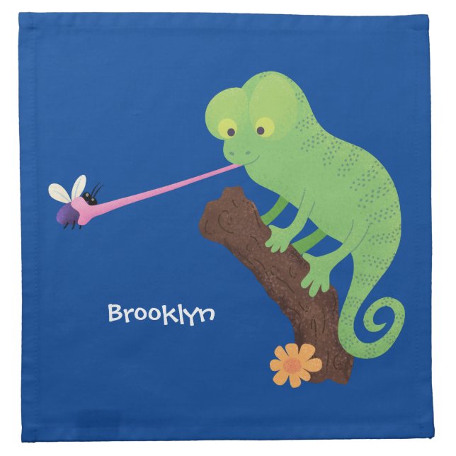 Cute funny green happy chameleon lizard cartoon cloth napkin (Front)