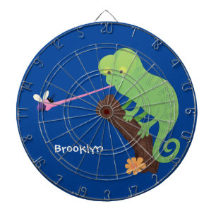 Cute funny green happy chameleon lizard cartoon dart board