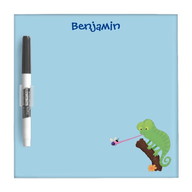Cute funny green happy chameleon lizard cartoon dry erase board (Front)