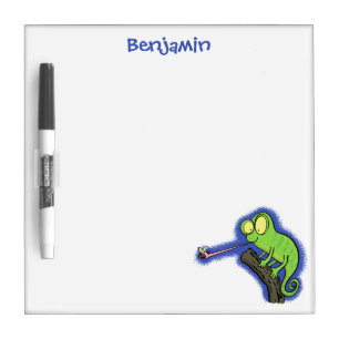 Cute funny green happy chameleon lizard cartoon dry erase board