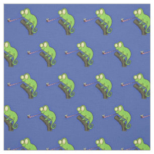 Cute funny green happy chameleon lizard cartoon fabric