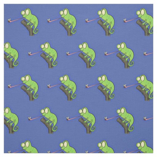Cute funny green happy chameleon lizard cartoon fabric