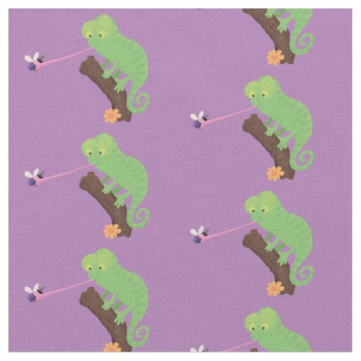 Cute funny green happy chameleon lizard cartoon fabric