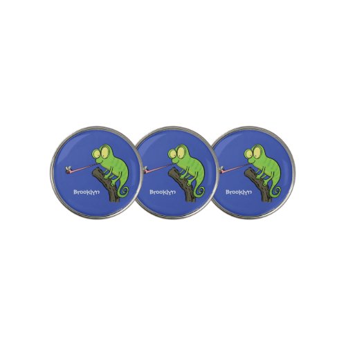 Cute funny green happy chameleon lizard cartoon golf ball marker