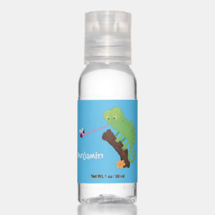 Cute funny green happy chameleon lizard cartoon hand sanitizer