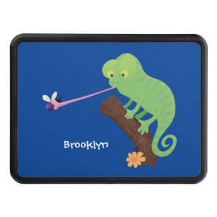 Cute funny green happy chameleon lizard cartoon hitch cover