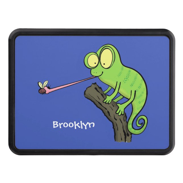 Cute funny green happy chameleon lizard cartoon hitch cover (Front)