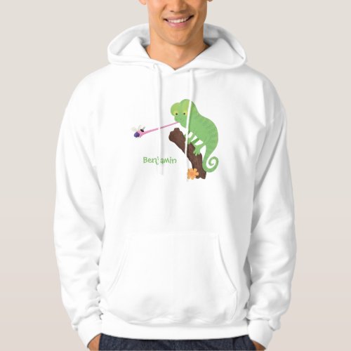 Cute funny green happy chameleon lizard cartoon hoodie