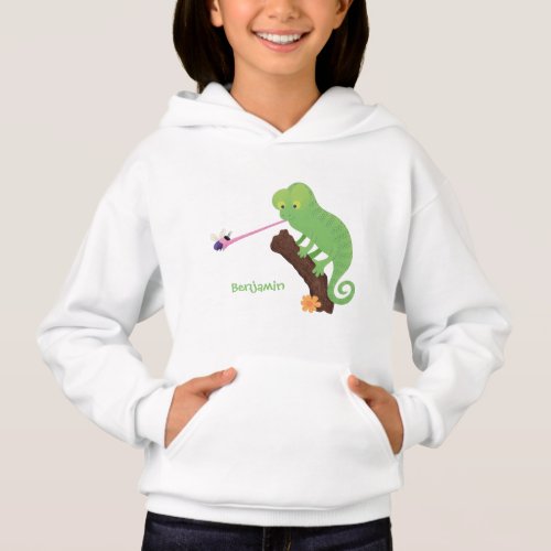 Cute funny green happy chameleon lizard cartoon hoodie