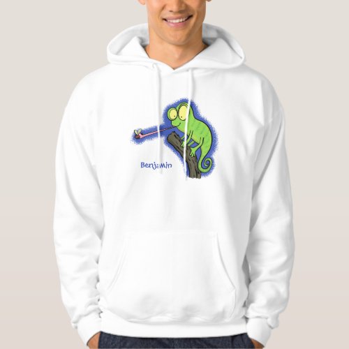 Cute funny green happy chameleon lizard cartoon hoodie