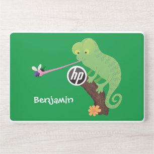 Cute funny green happy chameleon lizard cartoon HP laptop skin