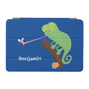 Cute funny green happy chameleon lizard cartoon iPad mini cover