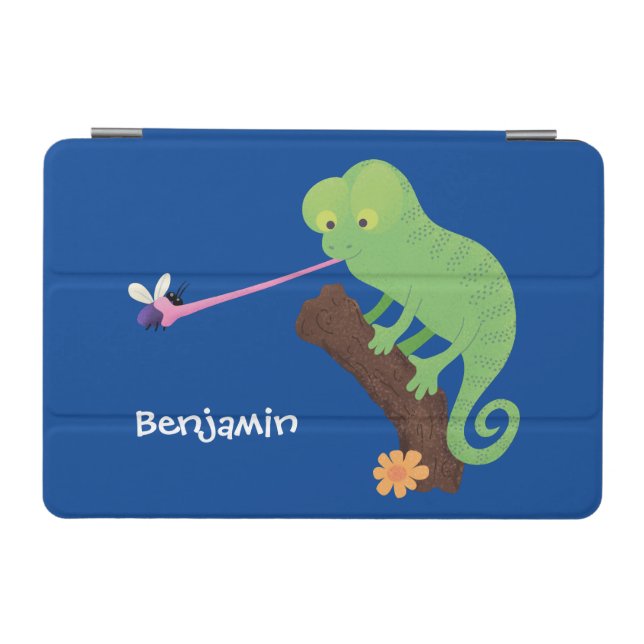 Cute funny green happy chameleon lizard cartoon iPad mini cover (Horizontal)