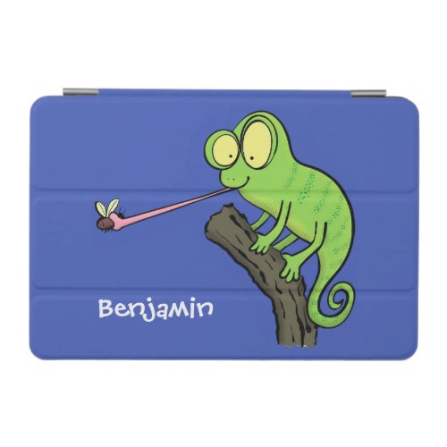 Cute funny green happy chameleon lizard cartoon iPad mini cover