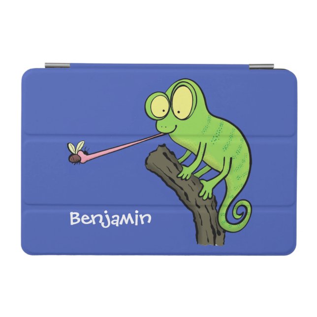 Cute funny green happy chameleon lizard cartoon iPad mini cover (Horizontal)