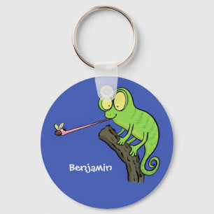 Cute funny green happy chameleon lizard cartoon keychain
