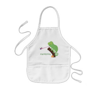 Cute funny green happy chameleon lizard cartoon kids' apron