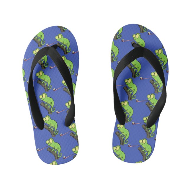 Cute funny green happy chameleon lizard cartoon kid's flip flops (Footbed)