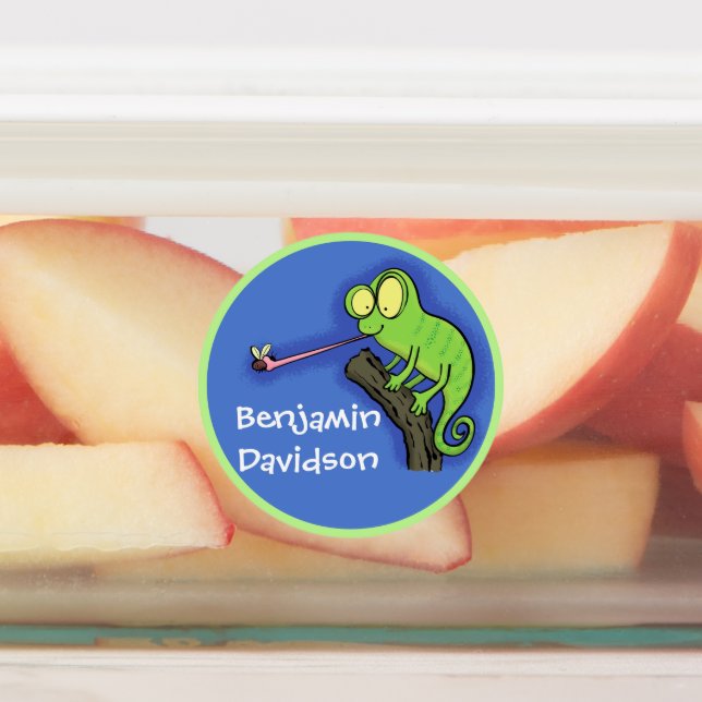 Cute funny green happy chameleon lizard cartoon labels (Affixed)