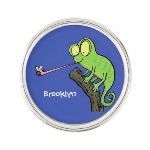 Cute funny green happy chameleon lizard cartoon lapel pin