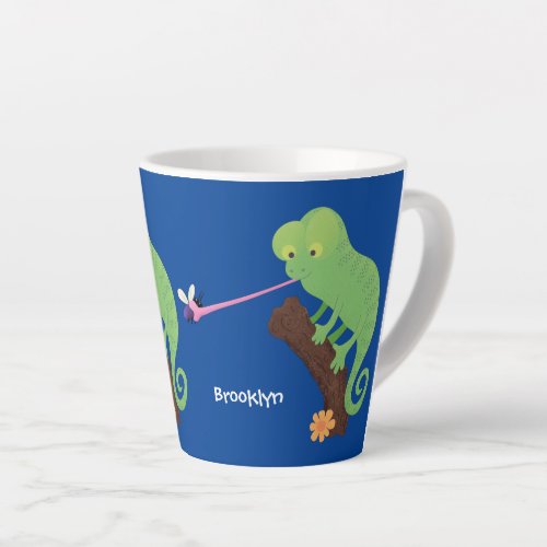 Cute funny green happy chameleon lizard cartoon latte mug