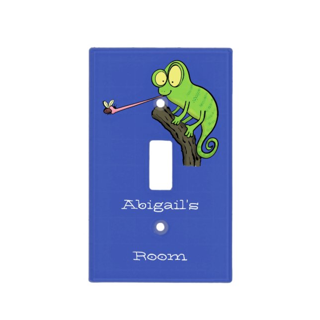 Cute funny green happy chameleon lizard cartoon  light switch cover (Front)