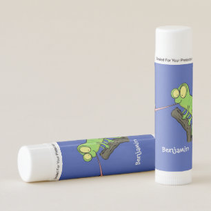 Cute funny green happy chameleon lizard cartoon lip balm