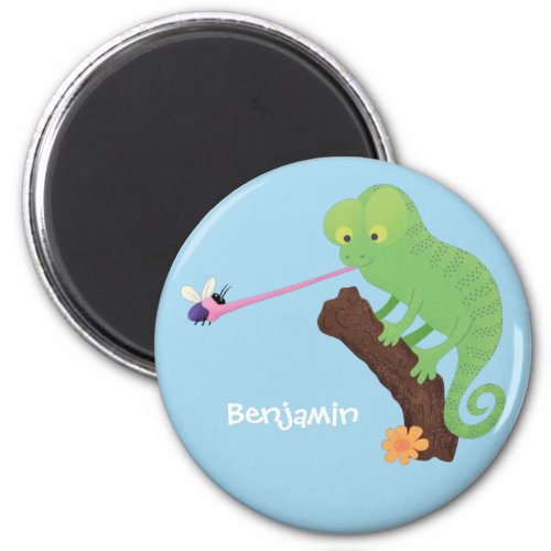 Cute funny green happy chameleon lizard cartoon magnet