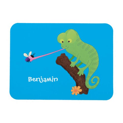 Cute funny green happy chameleon lizard cartoon magnet