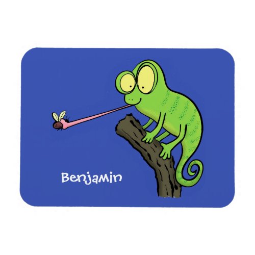 Cute funny green happy chameleon lizard cartoon magnet