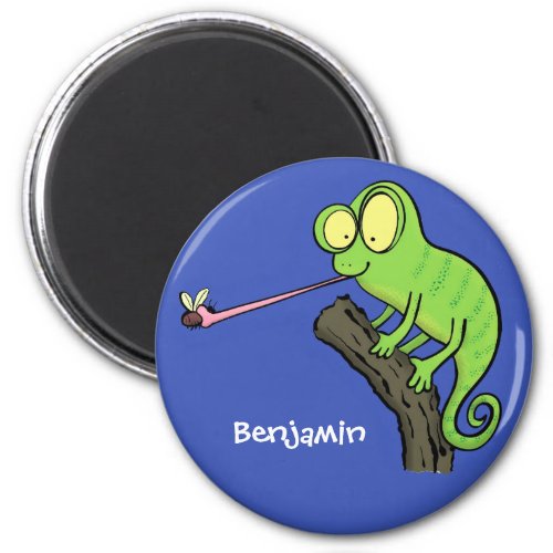 Cute funny green happy chameleon lizard cartoon magnet