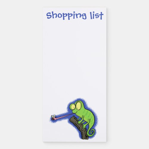 Cute funny green happy chameleon lizard cartoon magnetic notepad