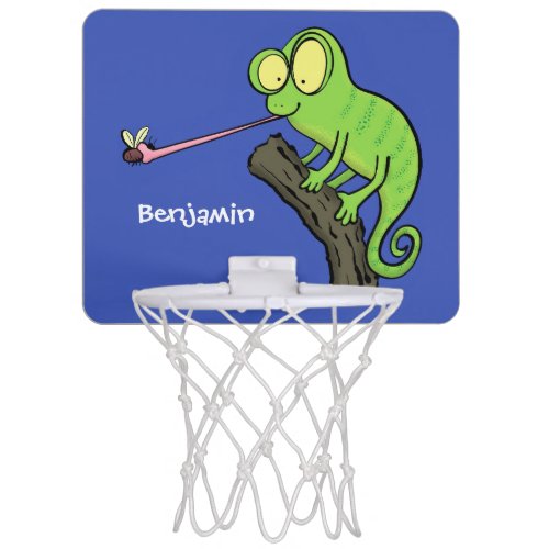 Cute funny green happy chameleon lizard cartoon mini basketball hoop