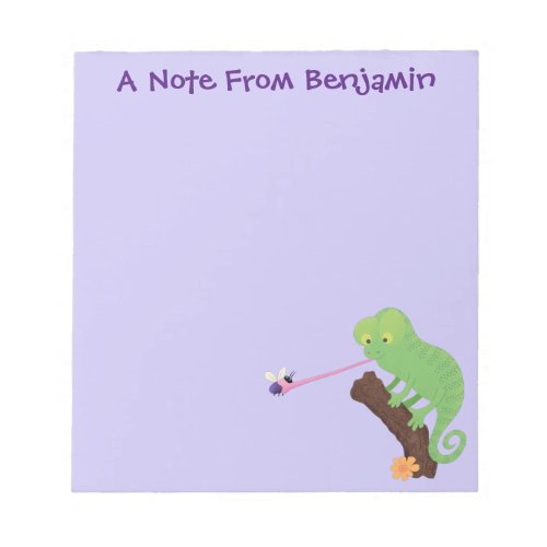 Cute funny green happy chameleon lizard cartoon notepad